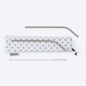 Norwex 2 Stainless Steel Straws Cleaning Brush and Bag NWT